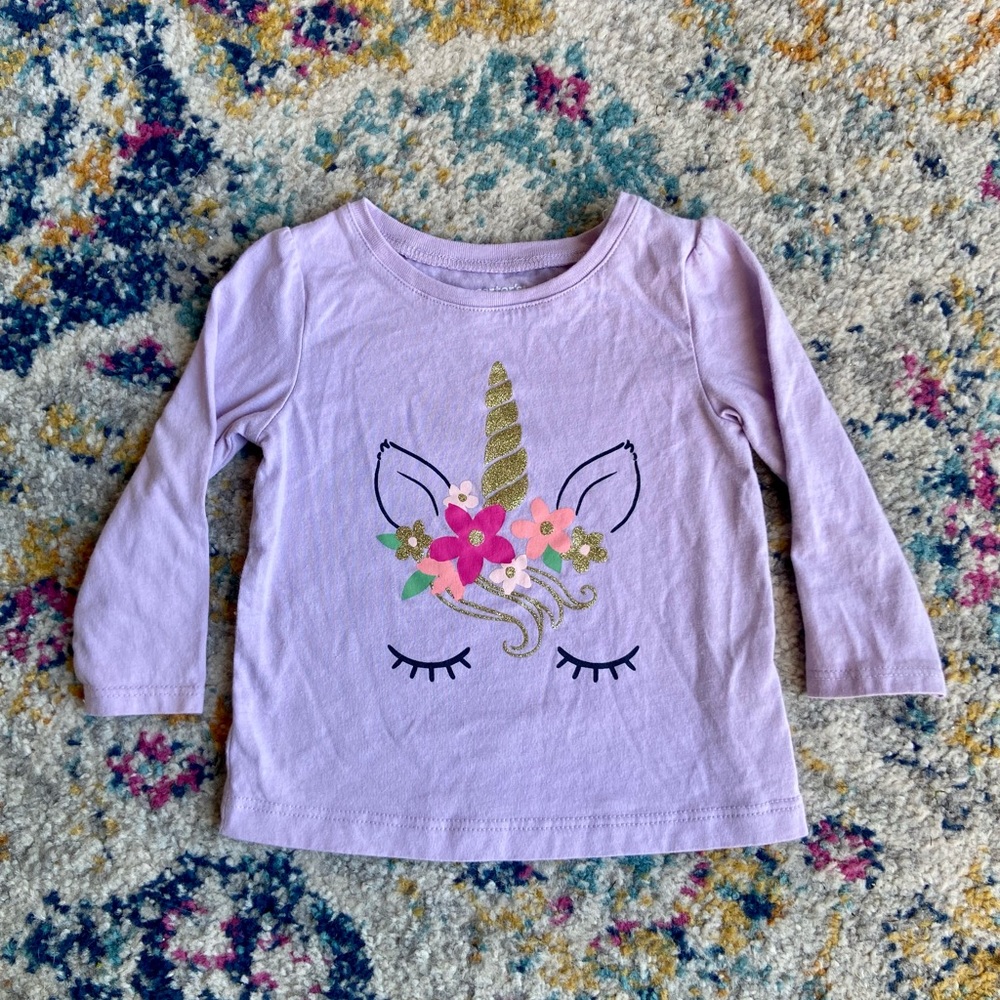 Girls Purple Long Sleeve Unicorn Tee